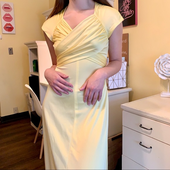 VTG 70’s Handmade Yellow Satin Full Length Dress - Picture 3 of 12